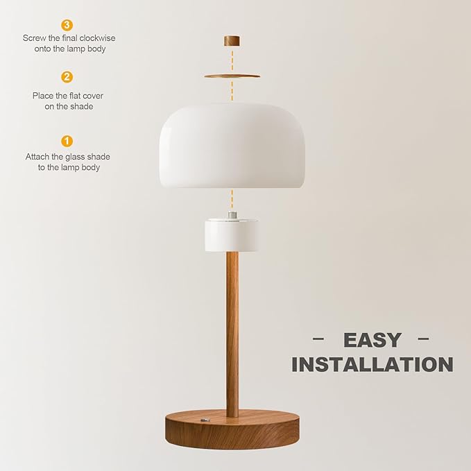 Oneach 9" Cordless Table Lamp, Wood Grain Rechargeable Battery Operated Lamp, 3-Way Stepless Dimming Touch Lamps, Small Glass Bedside Nightstand Light for Bedroom Dining Table Living Room Shelf Decor