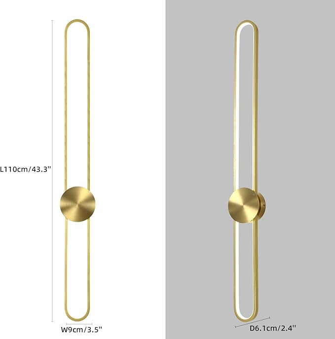 JAYMP Modern Wall Sconce 4000K Dimmable LED Wall Light Fixture, Hardwired Wall Lamp for Living Room, Dining Room, Bedroom, Hallway, Lobby, Entryway, 1 Pack (Brushed Gold, H110cm/43.3inch)