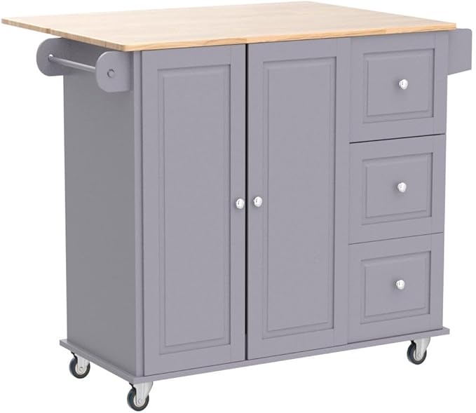 PHI VILLA Kitchen Island Cart on Wheels - Mobile Kitchen Island with Drop Leaf, Rolling Kitchen Table with Storage