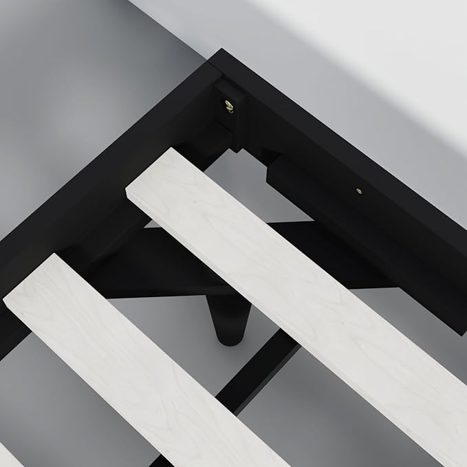 Modern Solid Wood Platform Bed with Adjustable Headboard with Cushion – No Box Spring Needed,Fast Assembly – Full Size in Black