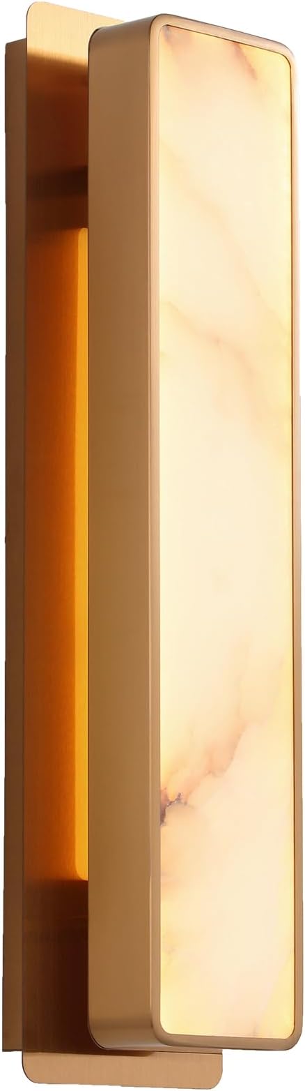 Modern LED Natural Alabaster Gypsum Wall lamp 15W Warm Yellow 2700K Wall Mounted Wall lamp Indoor sucelating Alabaster Gypsum Wall Mounted Lighting Suitable for Living Room (Imitation Brass Color)