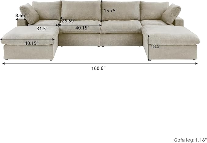 JACH U-Shaped Cloud Sectional Couch for Living Room, Modular Convertible Sectional Couch, Sofa Cushion Covers Removable, Comfy Sofas with Chaise Ottomans for Apartment, Office (Khaki)