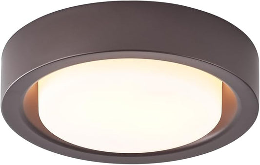 13 Inch Flush Mount Ceiling Light,Oil Rubbed Bronze Finish Plate with Frosted Glass Shade,Round Ceiling Lighting Fixture for Hallway Bedroom Closet Livingroom Kitchen Stairwell (Oil Rubbed Bronze)
