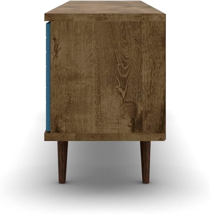 Manhattan Comfort Liberty Mid Century Modern TV Stand for Televisions up to 60 Inches, Bedroom and Living Room Entertainment Center with Storage, Shelves, and Cabinet, 63" Wide, Rustic Brown/Aqua