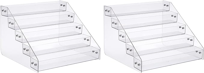 Acrylic Spice Rack, Tiered Spice Rack Shelf Seasoning Organizer for Countertop, Cabinet, Pantry, Kitchen Storage - 5 Tier, 2PCS