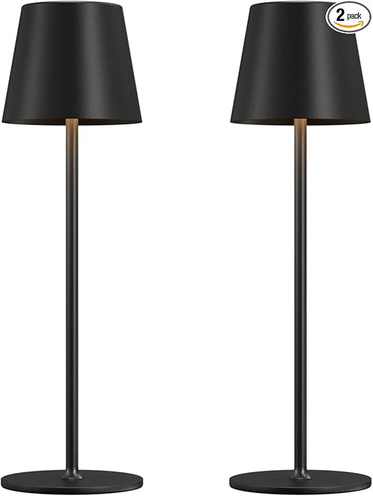 Cordless Table Lamp Rechargeable Black - KK 2 Pack 5000mAH Battery Operated Lamp for Counter, 3 Color Stepless Dimming Waterproof LED Wireless Lamp for Dining Kitchen, Outdoor Patio, Touch Control