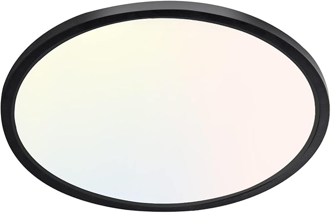 hykolity 9 Inch Selectable CCT LED Round Flat Panel Light, 18W 1800LM 3000K/4000K/5000K, Edge-Lit Flush Mount Ceiling Light Fixture for Kitchen, Bedroom, Laundry and Closet Room, Black