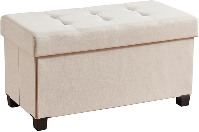 Ornavo Home 30 Inch Storage Ottoman, Large Storage Bench, Ottoman with Storage with Legs, Foot Rest Stool, Bedroom Bench - Beige