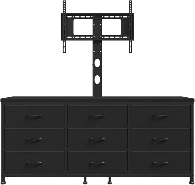 TV Stand with Mount for 32/55/65/75/85 inch TVs, Entertainment Center with 9 Fabric Drawers Dresser Storage, Height Adjustable Media Console