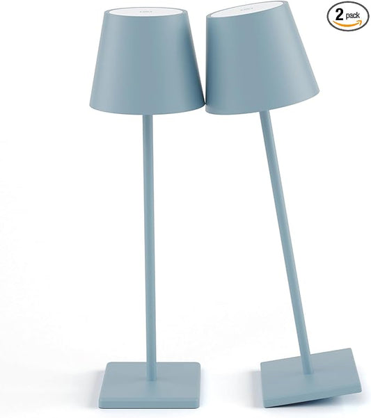 2 Packs Rechargeable LED Table Lamp,Outdoor Cordless Table Lamp Waterproof Portable, Stepless Dimmable Modern Lamp for Restaurant/Bedroom/Outdoor (Blue)