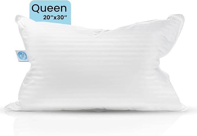 East Coast Bedding Balanced Dream 50/50 Goose Feather Down Queen Pillow 20x30 Inch Medium Support with 100% Cotton Shell – Single Pack