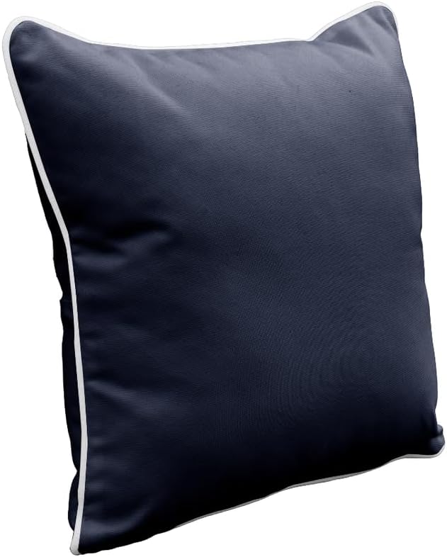 East Green 18 x 18 Waterproof Outdoor Pillow with Insert, Navy with White Piping- Premium Olefin Outdoor Accent Pillow for Patio Furniture
