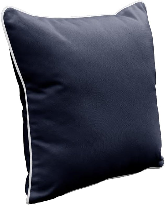 East Green 18 x 18 Waterproof Outdoor Pillow with Insert, Navy with White Piping- Premium Olefin Outdoor Accent Pillow for Patio Furniture