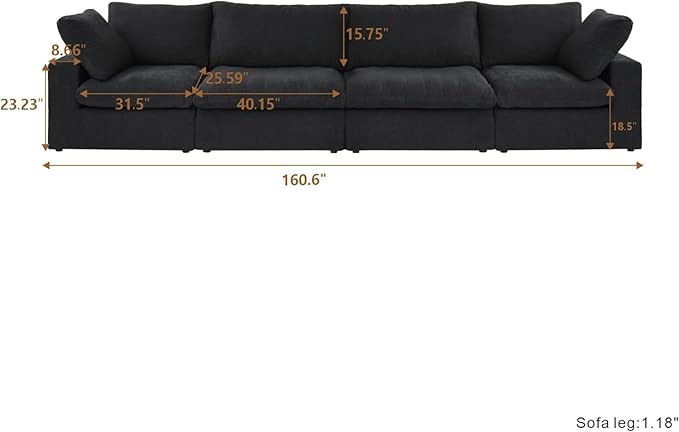 JACH 3-Seater Modular Sectional Sofas for Living Room, Modern Convertible Cloud Couches, Cushion Covers Removable, Free Combination Module Sectional Couch for Living Room Bedroom Apartment, (Black)