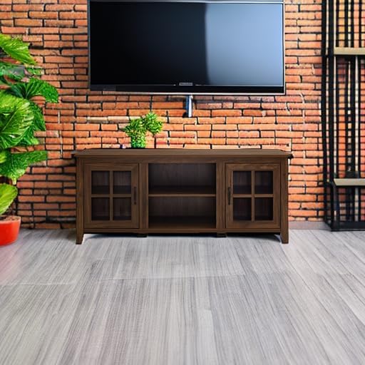 Walker Edison Dakota Modern Farmhouse 2 Glass Door Stand for TVs up to 65 Inches, 58 Inch, Dark Walnut