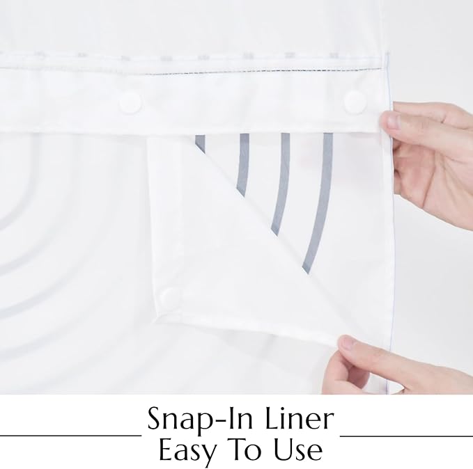 No Hook Shower Curtain with Snap in Liner, White and Black Mid Century Modern Arch Heavy Duty See Through Window Waterproof Machine Washable Bathroom Curtain 71" W x 74" L (Pack of 1)