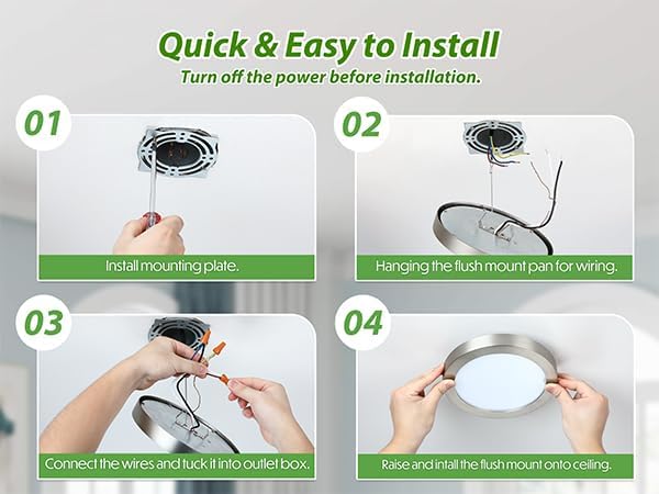 Flush Mount Ceiling Light Fixture, 7 Inch LED Modern Kitchen Light, Metal and Glass, Slim Dimmable Brushed Nickel Ceiling Light for Low Ceiling, 17W, 3000K, 2 Pack