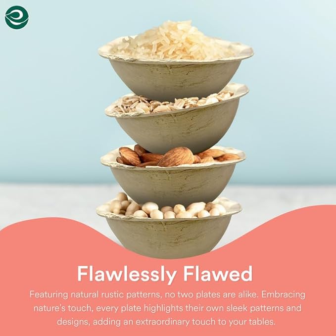 ECO SOUL Palm Leaf Bowl 200 pc, Small 6" (16 Oz) | Round Like Bamboo Bowls, Compostable, Biodegradable, Disposable Palm Leaf Bowls Eco-friendly | Sturdy, Microwave & Oven Safe