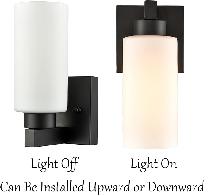 Bathroom Sconces Modern Black Wall Light Fixture Vanity Light Set of Two with Milky White Cylinder Glass Shade