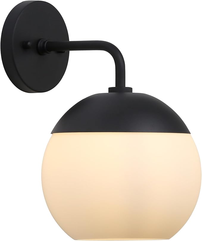 Modern Wall Sconce with Frosted Glass Globe Lampshade, Metal Base Industrial Wall Light Fixture, Indoor Wall Mounted Lamp for Vanity Bathroom Bedroom Living Room
