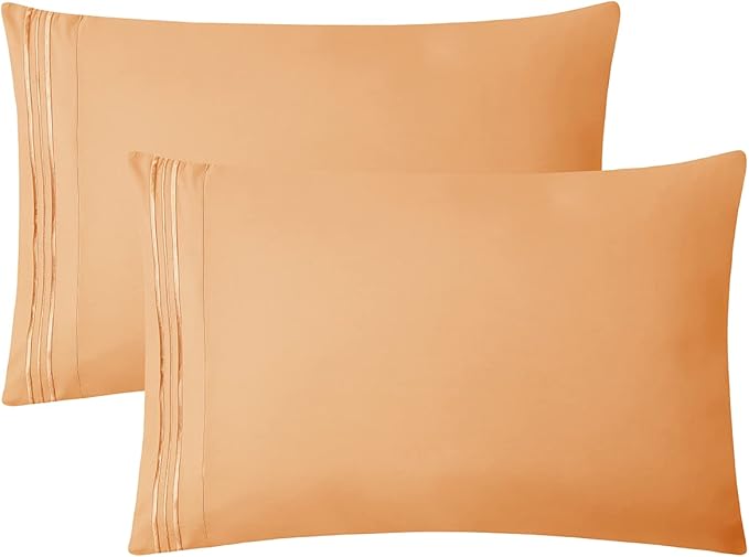 Clara Clark Bed Sheet Set, Split King, Premier 1800 Collection, 5 Piece, Microfiber, Deep Pocket, Apricot Orange