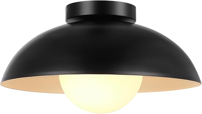 GLOBE Electric 66000076 1-Light Flush Mount Ceiling Light, Matte Black and White Opal Glass Dual Shade, Modern Lighting for Kitchen Island or Dining Room, Wall and Dimmer Switch Compatible