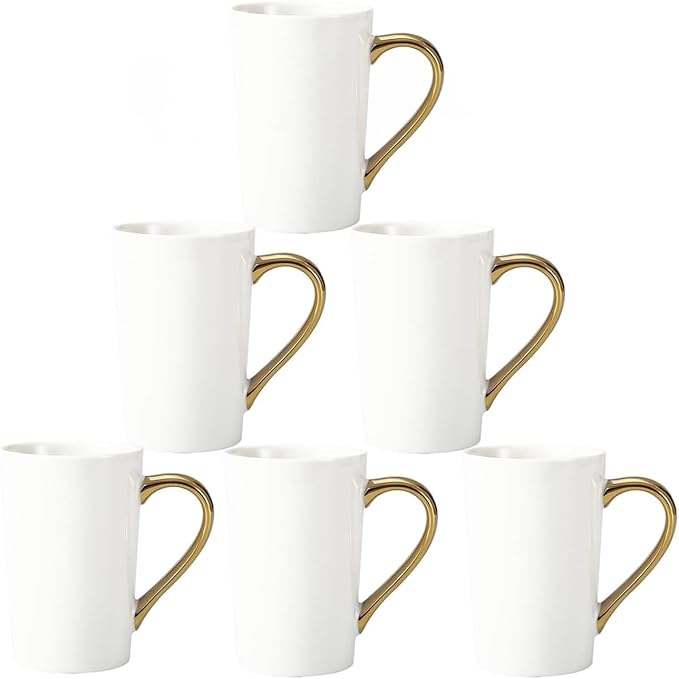 Porcelain Coffee Mugs, 12 Ounce, Set of 6, White | Hot Tea | Cappuccino | Mocha | Cocoa | Cups for Latte
