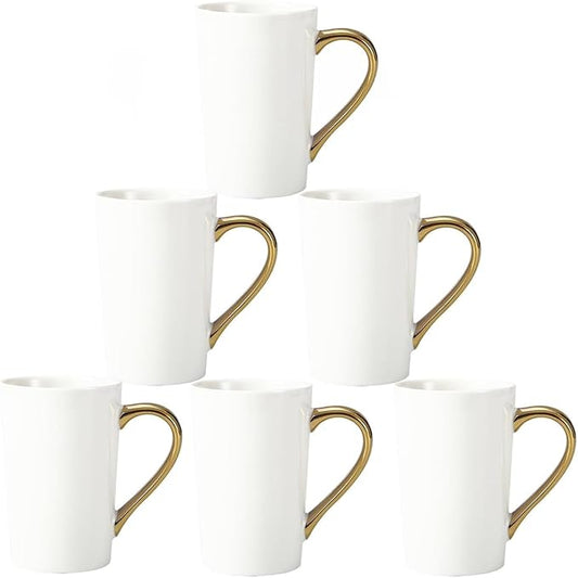 Porcelain Coffee Mugs, 12 Ounce, Set of 6, White | Hot Tea | Cappuccino | Mocha | Cocoa | Cups for Latte