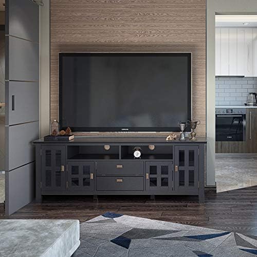 SIMPLIHOME Artisan SOLID WOOD 72 Inch Wide Transitional TV Media Stand in Black for TVs up to 80 Inches, For the Living Room and Entertainment Center