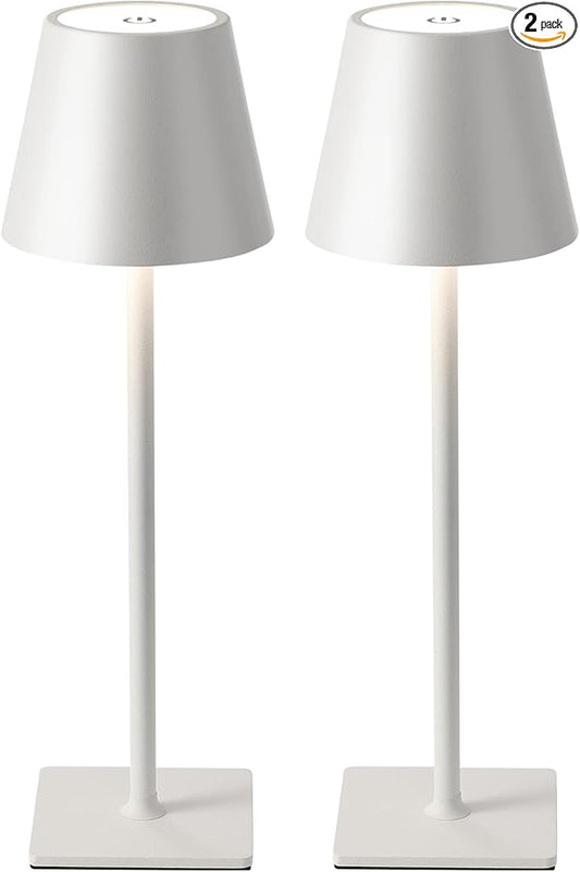 KDG 2 Pack Cordless Table Lamp, Portable LED Desk Lamp, 5000mAh Battery Operated, 3 Color Stepless Dimming Up, for Restaurant/Bedroom/Bars/Outdoor Party/Camping/Coffee Shop Night Light(White)