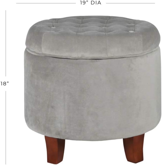 Homepop Home Decor | Upholstered Round Velvet Tufted Foot Rest Ottoman | Ottoman with Storage for Living Room & Bedroom | Decorative Home Furniture, Gray Small