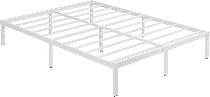 12 Inch White Full Size Bed Frame, Heavy Duty Bed Frame Full Size Mattress Foundation, No Box Spring Needed, Easy Assembly, Noise-Free