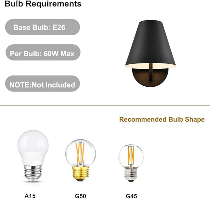 DIRYZON Industrial Wall Sconces Set of Two,Metal Barn Wall Lights for Bedroom,Black Sconce Lighting for Living Room Kitchen Hallway