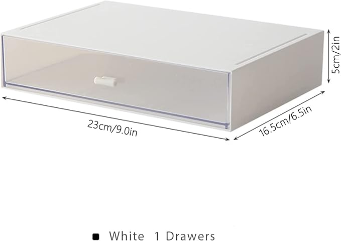 Desk Organizer with Drawers Stackable Storage Drawers, Plastic Compact Desk Storage Box Great for Office School Home Small Space- 1drawers (White)