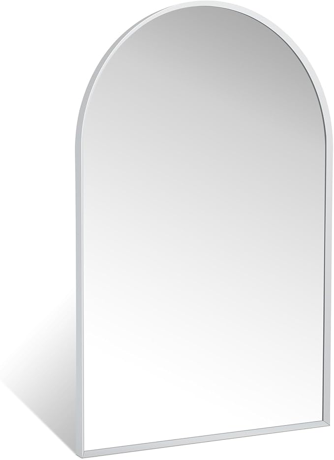 20" x 30" Silver Arched Mirror, Modern Aluminum Alloy Metal Frame, Arch Bathroom Vanity and Wall Decor Mirror for Bathroom, Living Room, Bedroom, Entryway
