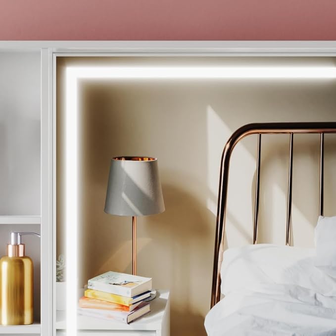 Makeup Vanity with Lighted Mirror, 47" Large Vanity Desk with 9 Drawers & 10 Open Storage Shelves, Brightness Adjustable, Dressing Table for Bedroom, Women Girl (White, B Panel)