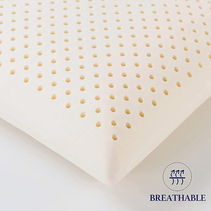 100% Natural Talalay Latex Sleeping Bed Pillow - Luxury Soft Queen Size Pillow for Side, Back, and Stomach Sleepers - Removable Breathable Cotton Cover (Standard Size)