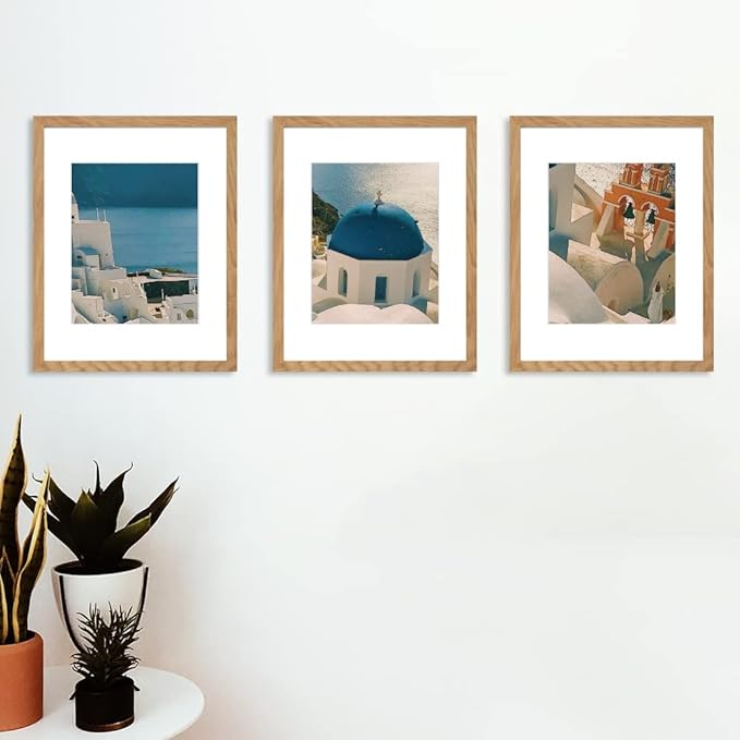 Axeman 11x14 Picture Frame with Mat for 8x10, Solid Oak Wood Picture Frames with Tempered Glass, Natural Wooden 11x14 inch Photo Frame for Wall with Wall Hook Included, Set of 3, Natural