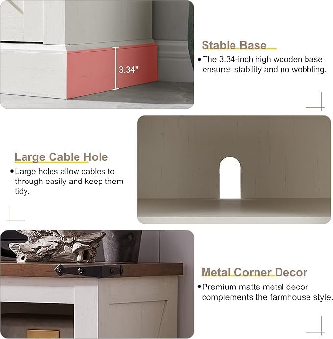 OKD Farmhouse Entertainment Center for 65+ Inch TV, 33" Tall Highboy TV Stand w/Sliding Barn Door, Rustic Wood Television Stand, Media Console w/Storage Shelves for Living Room, Antique White