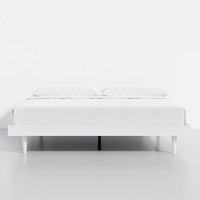 HavenWood Modern Solid Wood Platform Bed Base with Inset Wood Legs – No Box Spring Needed,Fast Assembly – King Size in White (No Headboard)