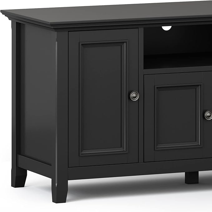 SIMPLIHOME Amherst 72-inch Wide Solid Wood TV Stand in Black, Transitional-Style Media Console for Living Room with Cable Management and Adjustable Shelves, Fits 80" TVs