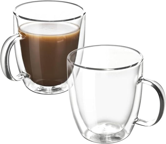 homEdge Insulated Double-Wall Glasses Mugs - 12.5 oz, Set of 2