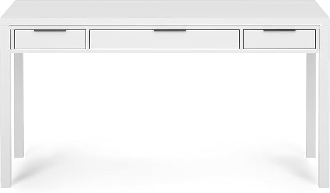 SIMPLIHOME Hollander Desk - 60-Inch Wide Solid Wood Writing Desk in White, Contemporary Home Office Computer Table for Workspace or Study with 2 Drawers and Flip-Down Keyboard Tray