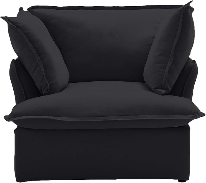 JACH Modern Comfy Couch Chair with Thick Cushion, Couch Single Accent Chair Deep Seat Sofa Couches, Hemp Velvet Sofas Furniture for Small Spaces Living Room Bedroom Office Apartment (Black)