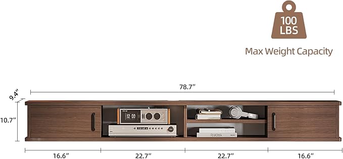 Floating TV Stand,78'' Wall Mounted TV Console,Floating TV Shelf,Wall TV Cabinet,Floating Entertainment Shelf,Walnut