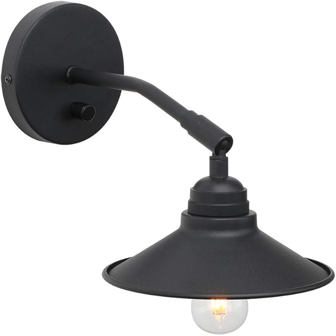 Yosoan Set of 2 Indoor Bedside Wall Sconce with On Off Switch, Hardwired Vanity Vintage Wall Mount Light Fixture, 340 Degree Angle with 7.1" Matte Black Shade Lamp for Reading Bedroom Sink(Black)