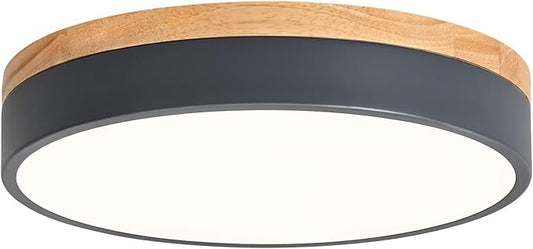 Dimmable Wood LED Ceiling Lights, Modern 2700K-6000K 5CCT Round Grey Flush Mount Lighting Fixture, Minimalist Ceiling Lamp for Bedroom, Kitchen, Hallway, Laundry Room-11.8in