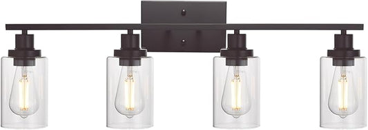 MELUCEE 4 Lights Wall Sconce Lighting Oil Rubbed Bronze Finished with Clear Glass, Bathroom Vanity Light Fixtures Wall Lights Bedroom Porch Kitchen Living Room (Patent No.: US D963914 S)
