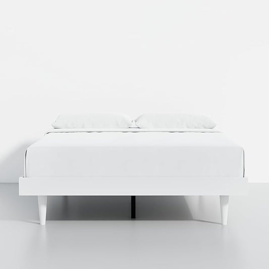 HavenWood Modern Solid Wood Platform Bed Base with Inset Wood Legs – No Box Spring Needed,Fast Assembly – Full Size in White (No Headboard)