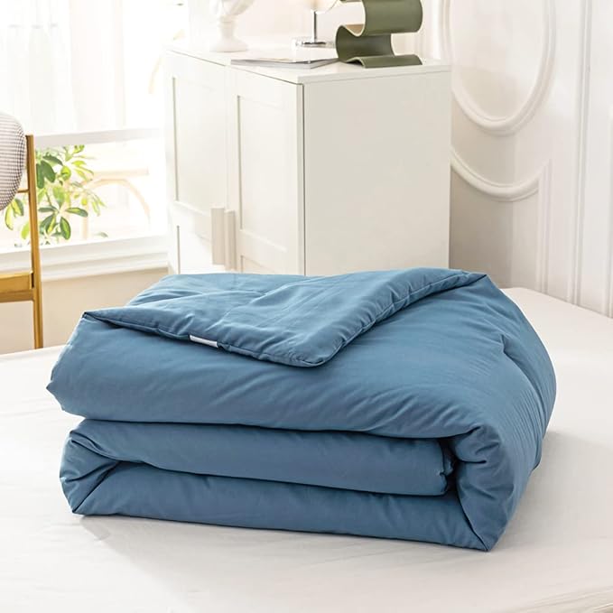 Cottonight Blue Comforter Sets Full Lake Blue Bedding Set Blanket Quilt Solid Color Modern Breathable Soft Full Bedding Comforter Sets for Women Men